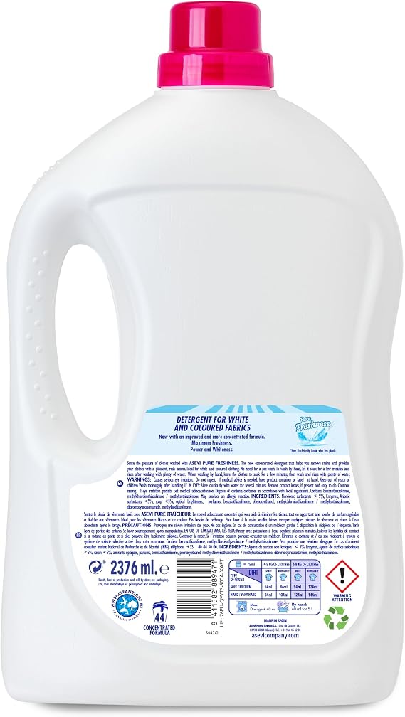 Asevi Laundry Detergent, Washing Liquid Detergent, Laundry Cleanser, 2376ML, 44 Washes, Pure Freshness