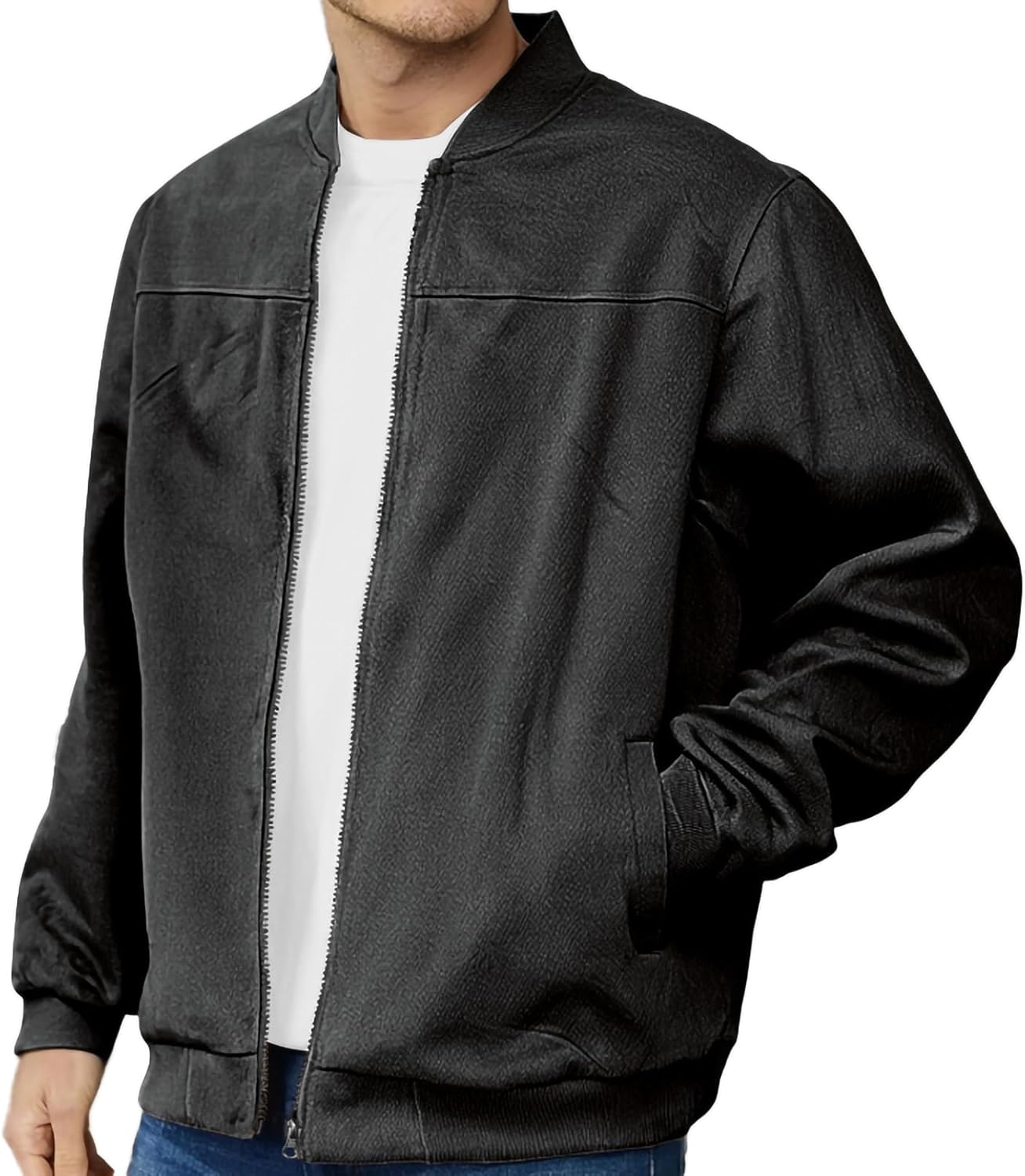 Mens Heavyweight Navy Bomber Sweatshirt Full-Zip Loose Fit Winter Warm Casual Hoodi...