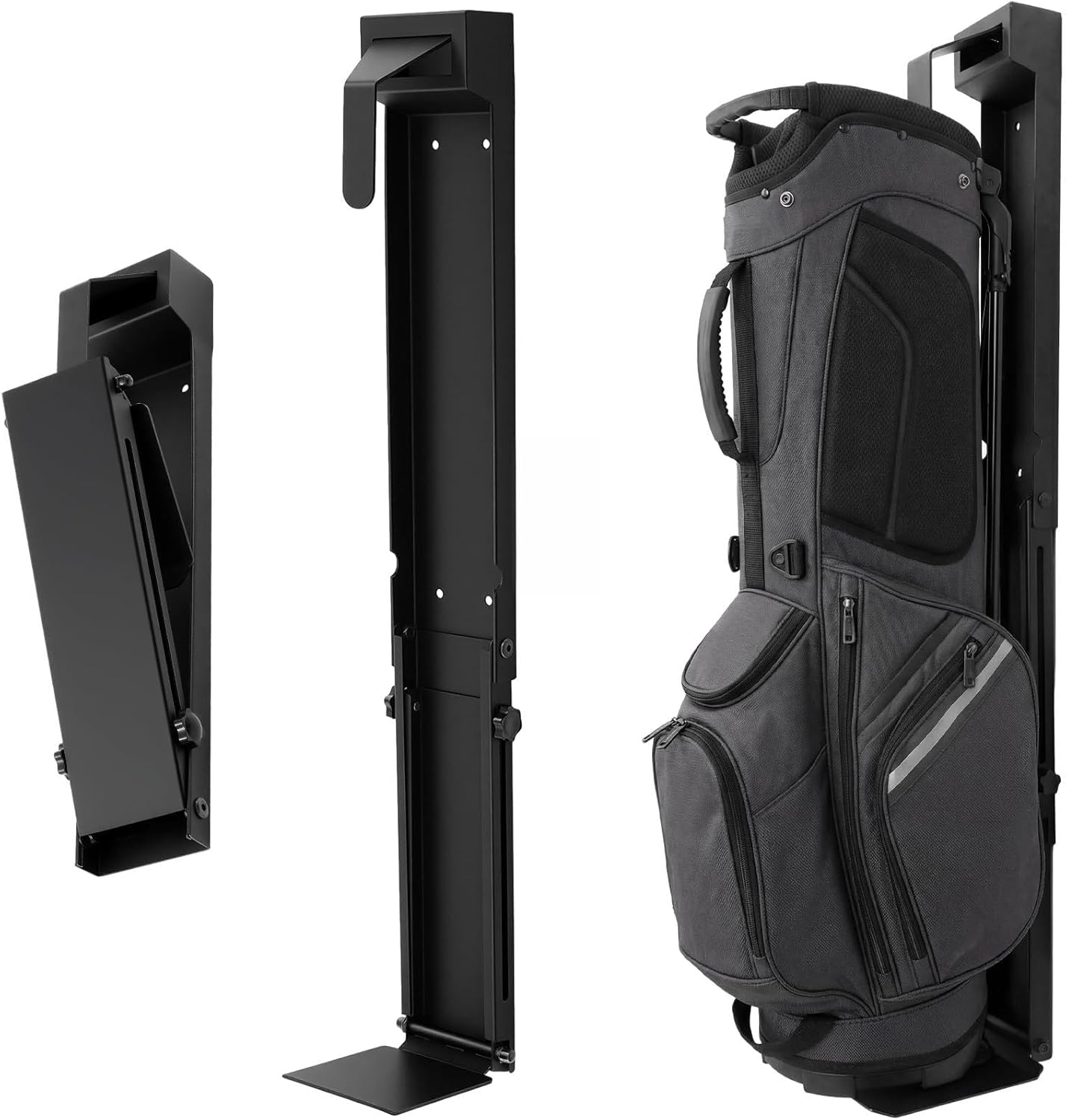 Wall Mount Golf Bag Storage Stand with Adjustable Height 33" to 42" Foldable Golf Bag Holder Organizer Rack for Garage Homes Clubs Training Grounds Basement Man