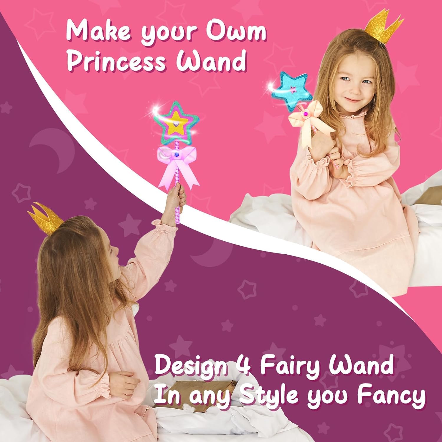 GUOYOU 27 sztuk Magiczna Drewniana Różdżka Księżniczka Różdżka Wróżdżka dla Dzieci Zestaw Rzemiosła Dziewczyny Drewniane DIY Rzemiosło Magiczne Różdżki Wróżki do Malowania