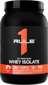 Rule 1 Proteins R1 Protein Whey Isolate - with 25g Protein & 6g BCAA Exclusively from Isolated & Hydrolyzed Sources for Workout Recovery 2 Pounds, Strawberry Banana