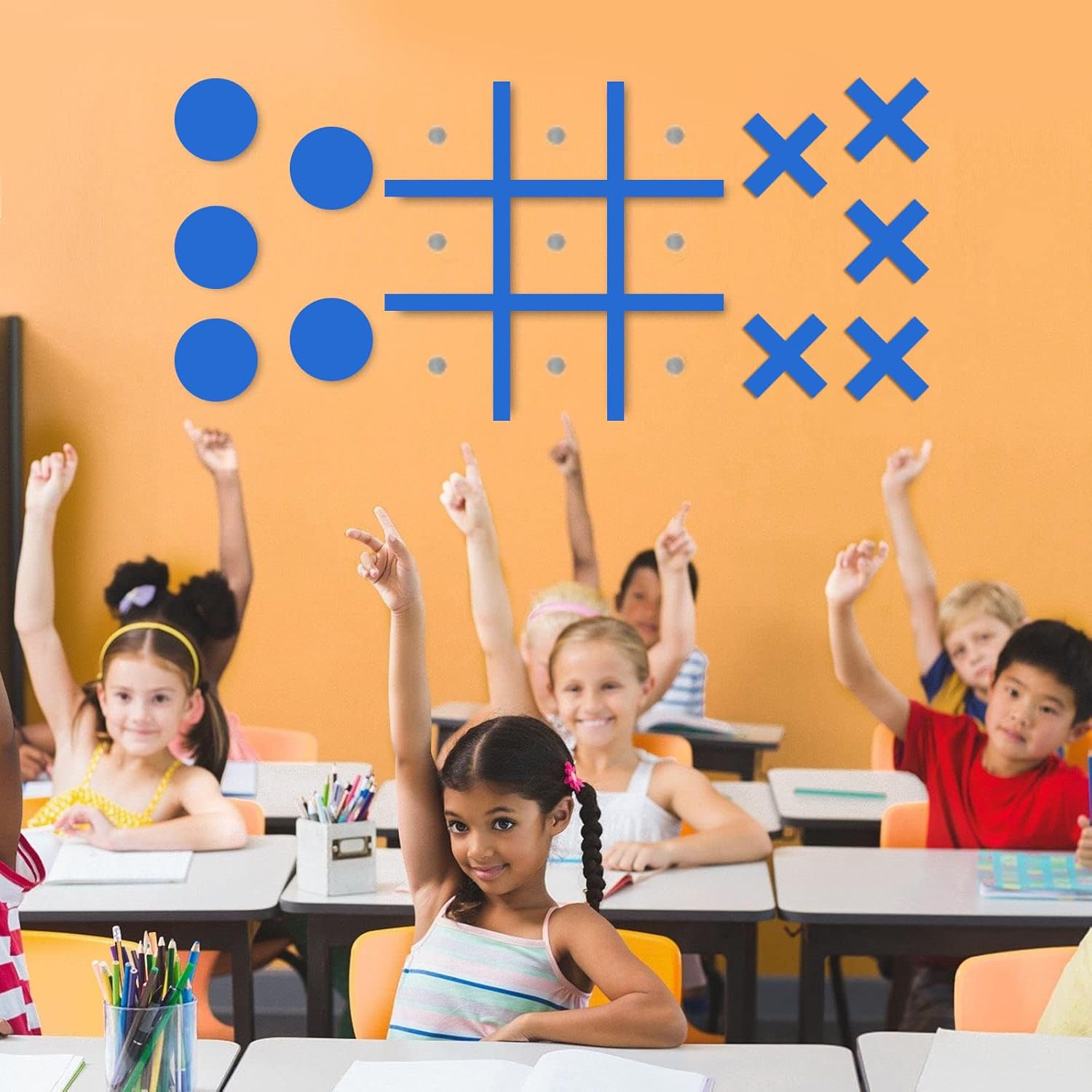 Magnetic Tic Tac Toe Wall-Mount Game,Game Room Decor,Hallway Decor,Playroom Decor,Modern Wall Decals for Kids Room,Classroom&Offices,Best Gift for Family, Friends (Blue)