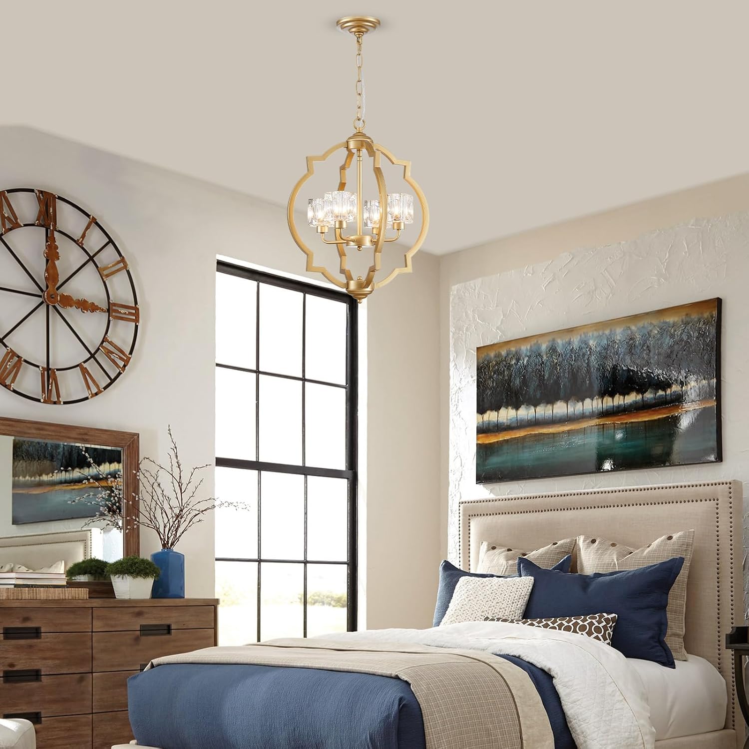 Modern Chandelier 17.7" Gold Light Fixtures, 4-Light Chandeliers for Dining Room Over Table Rustic Farmhouse Pendant Lighting for Living Room Kitchen Island Bedroom Foyer