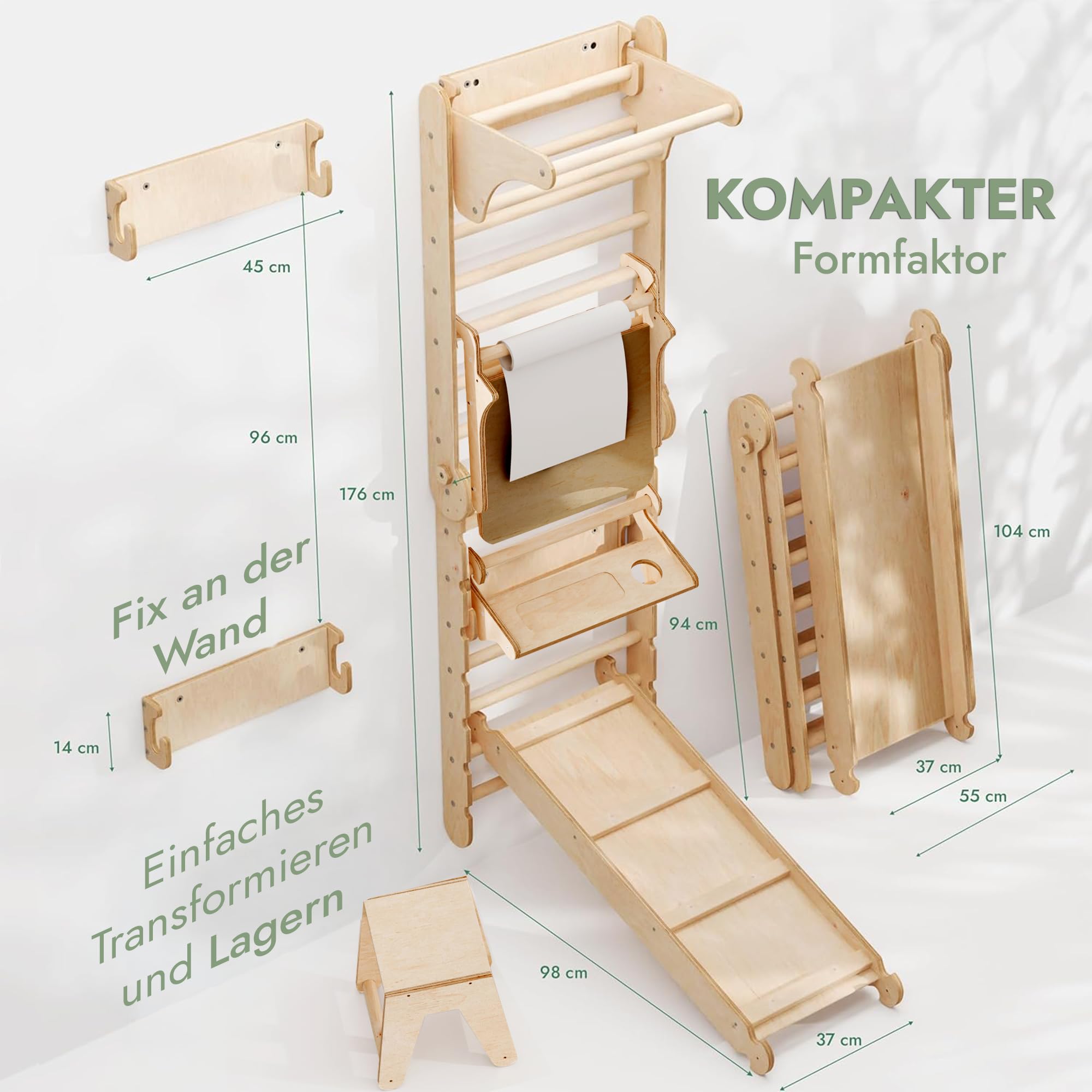 Goodevas Swedish Ladder Indoor Kids Gym: Zestaw do wspinaczki Montessori Play Gym przeznaczony do zastosowania w pomieszczeniu - drewniane zabawki do wspinaczki dla maluchów w wieku 1-7 lat