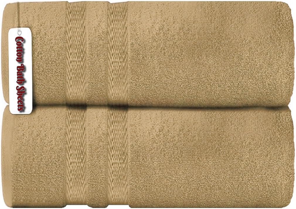 Extra Large Jumbo Bath Sheets-Set of 2 & 4 100% Egyptian Cotton Super Soft Quick Dry High Absorbent XL Bath Towels Set 600GSM (Beige, 2X Bath Sheets)