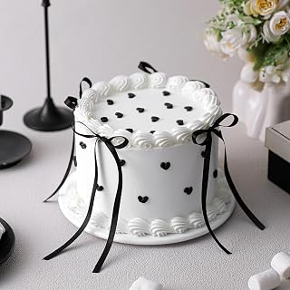 Remerry 6 Inch Black Round Fake Cake Black Bow Birthday Fake Cake Decor