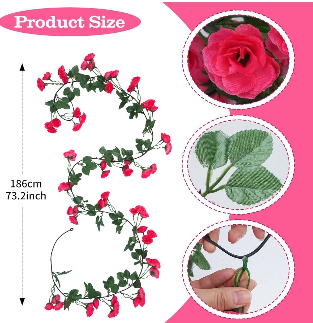 VRB Dec 1 Pcs Artificial Flower Vine Garlands Hanging Artificial Flowers for Decoration Small Peony Roses Garland (6 ft Long) Flowers Silk Peony Roses for Diwali/Ganpati/Christmas. (White) 4