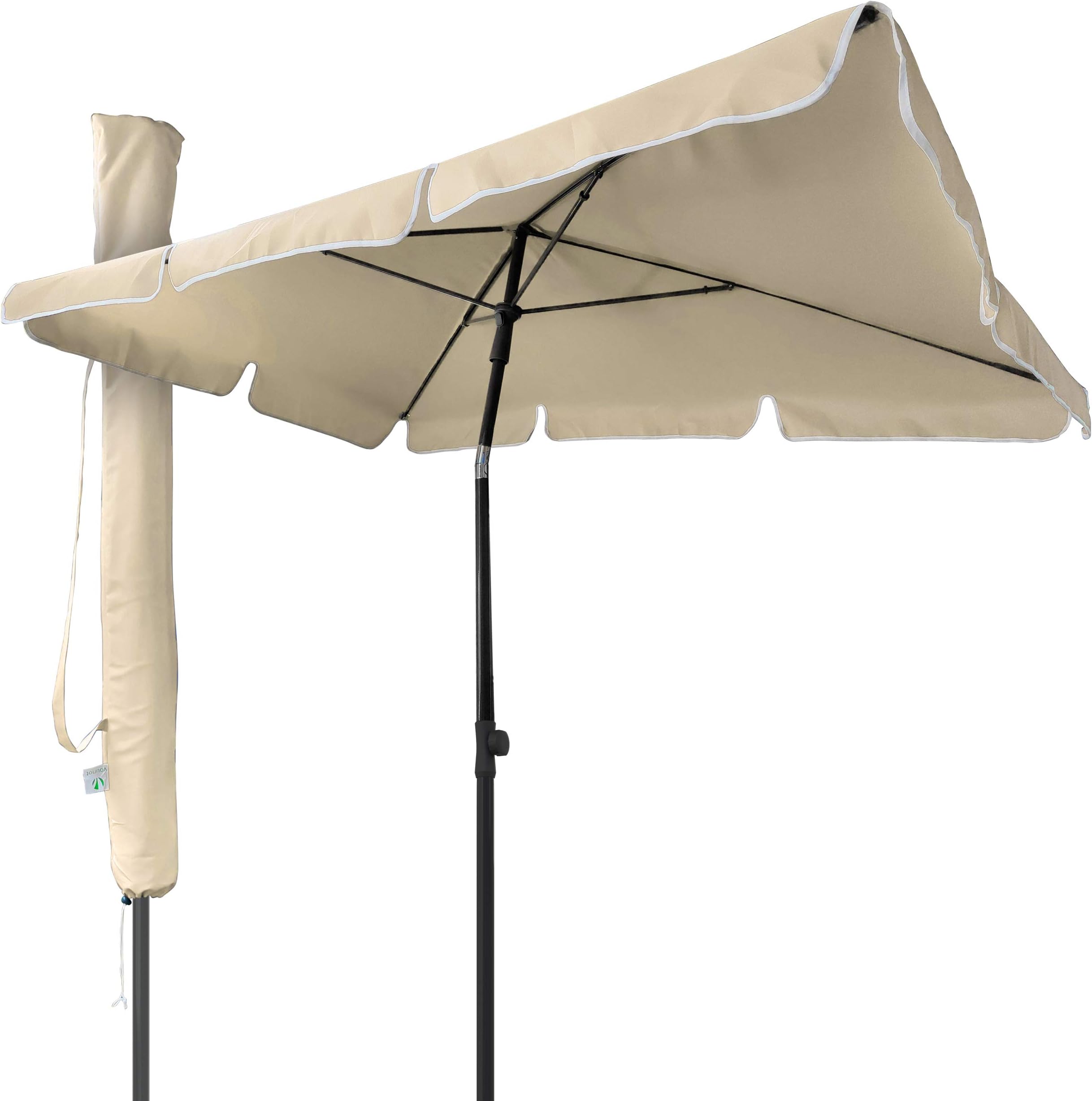 VOUNOT® Garden Parasol, Tilt Balcony Umbrella with Cover, Sun Shade for Outdoor, Garden, Balcony, Patio, Beach, 200 x 125 cm Rectangular UV 50+, Beige