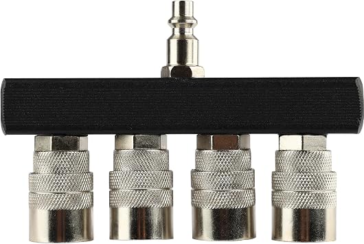 FORNAX 4-Way Straight Air Manifold Air Splitter, Line Type Air Compressor Splitter with 4 Couplers and 1/4" NPT Male Plug, Air Compressor Hose Splitter Quick Connect Socket