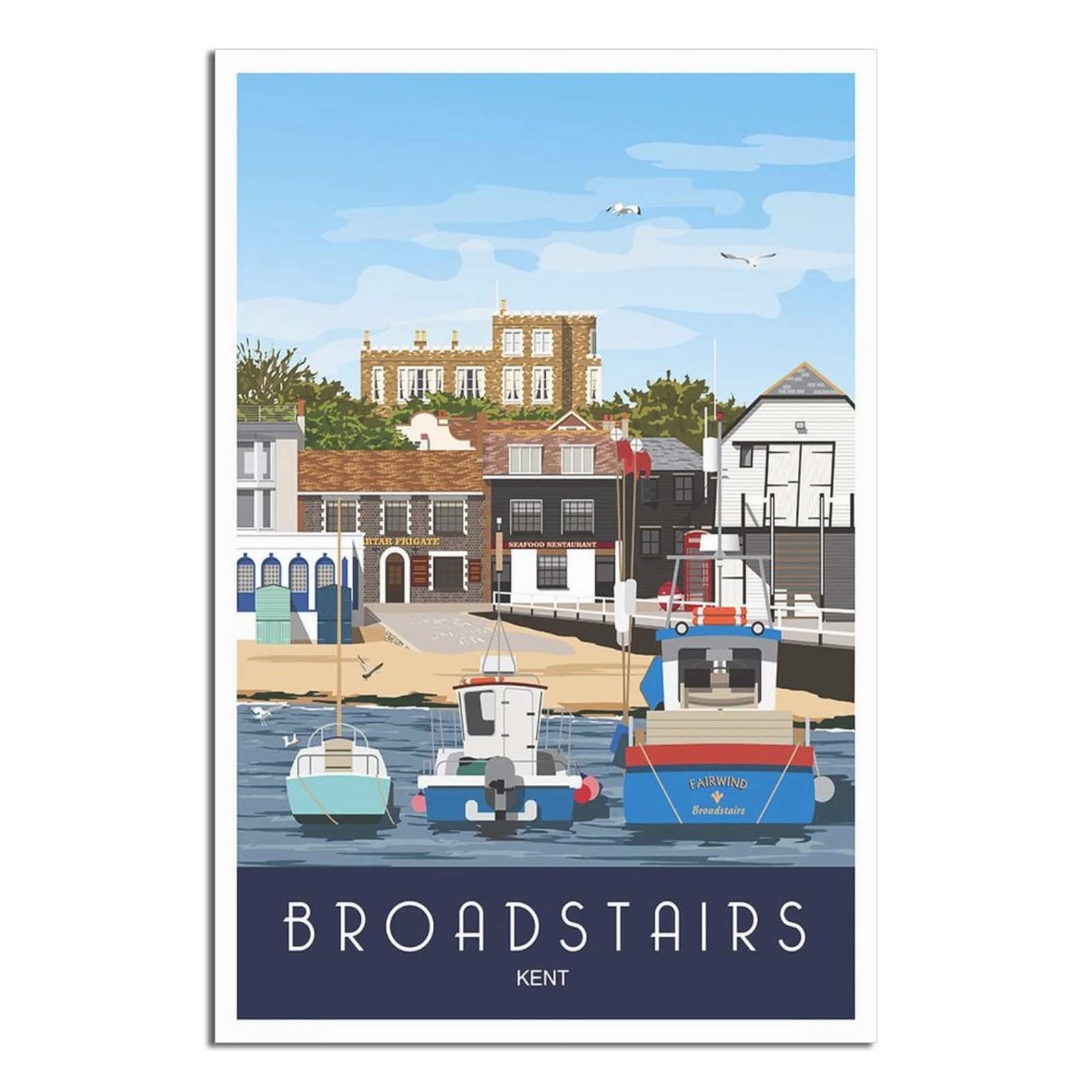 Uejd Unframe-Style Vintage Broadstairs Harbour Kent Travel Poster Decorative Posters Modern Bedroom Canvas Art Poster Picture Painting Posters Wall Decor Art Gift