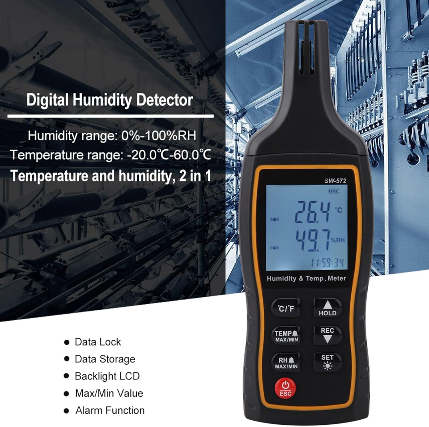 Digital LCD Thermometer Humidity Detector SW-572 Handheld Temperature Hygrometer Monitor for Indoor Outdoor Use Accurate Readings
