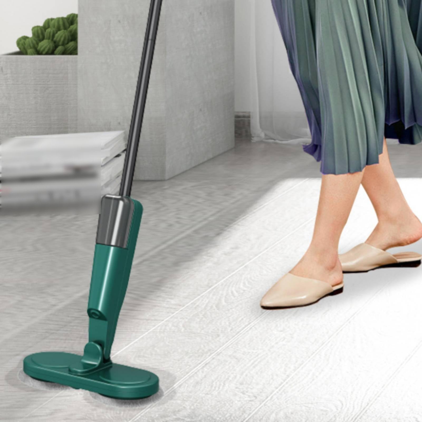 predolo Electric Floor Mop Scopa Elettrica Lavapavimenti con Serbatoio Spruzzo Testa Rotante Ricarica USB per Passate Rapide Quotidiane Riduzione Fatica E, Verde