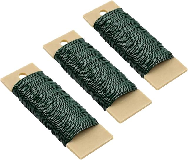Florist Wire, 3 Rolls 22 Gauge Green Florist Wire for Wreath Making, Floral Wire Metal Binding Wire Flexible Paddle Wire for Crafting, DIY Flower Arrangement, Christmas, Wedding, Plants, Garden