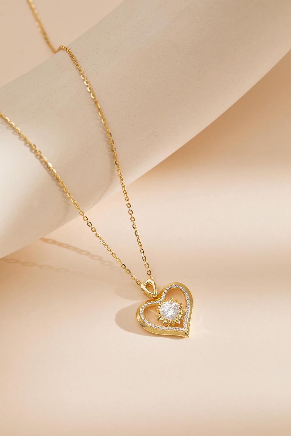 Sunflower Moissanite Heart Necklace for Women, Anniversary Birthday Gift for Wife, S925 Silver Moissanite Lab-Created Gem Jewelry for Her Girlfriend Mom - Image 7