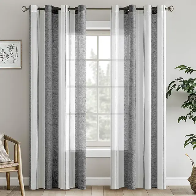 Cortinas Rayas Transparentes Voile Modernas para Sala - Juego de 2 Piezas 140x225cm