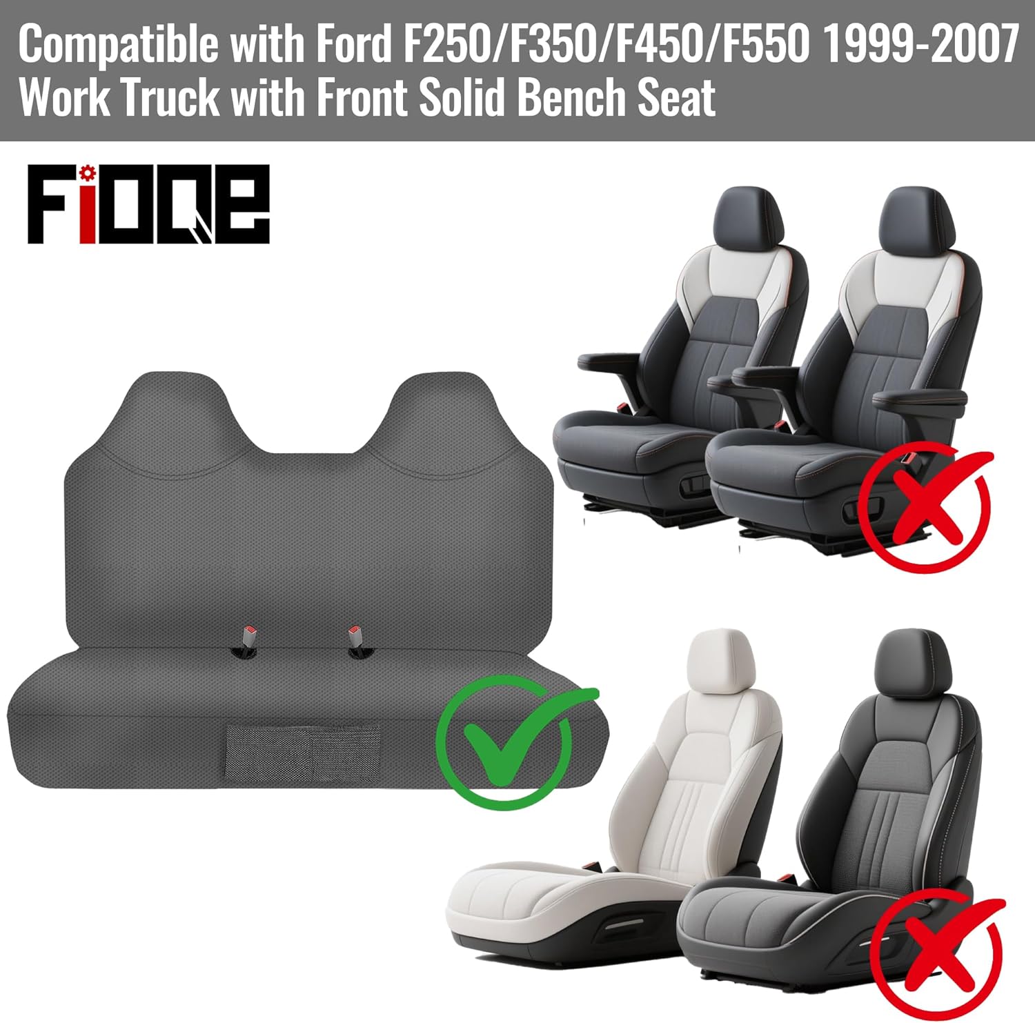 Knitted Composite Fabric Front Solid Bench Seat Cover for Ford F250 F350 F450 1999 2000 2001 2002 2003 2004 2005 2006 2007, Breathable and Elastic with Reinforced Stitching - Gray