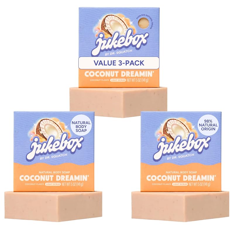 Sabonete em barra corporal natural JUKEBOX Coconut Dreamin, Pacote com 3