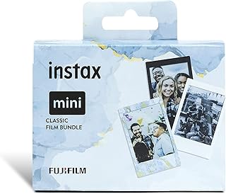 instax Limited edition 3 pack Classic mini film bundle, Black & Blue Marble frames, plus Monochrome film, pack contains 3 x 10 shot film cartridges