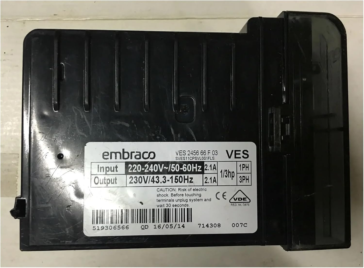 Embraco VES 2456 97 F 00 Inverter Board Specifications Label