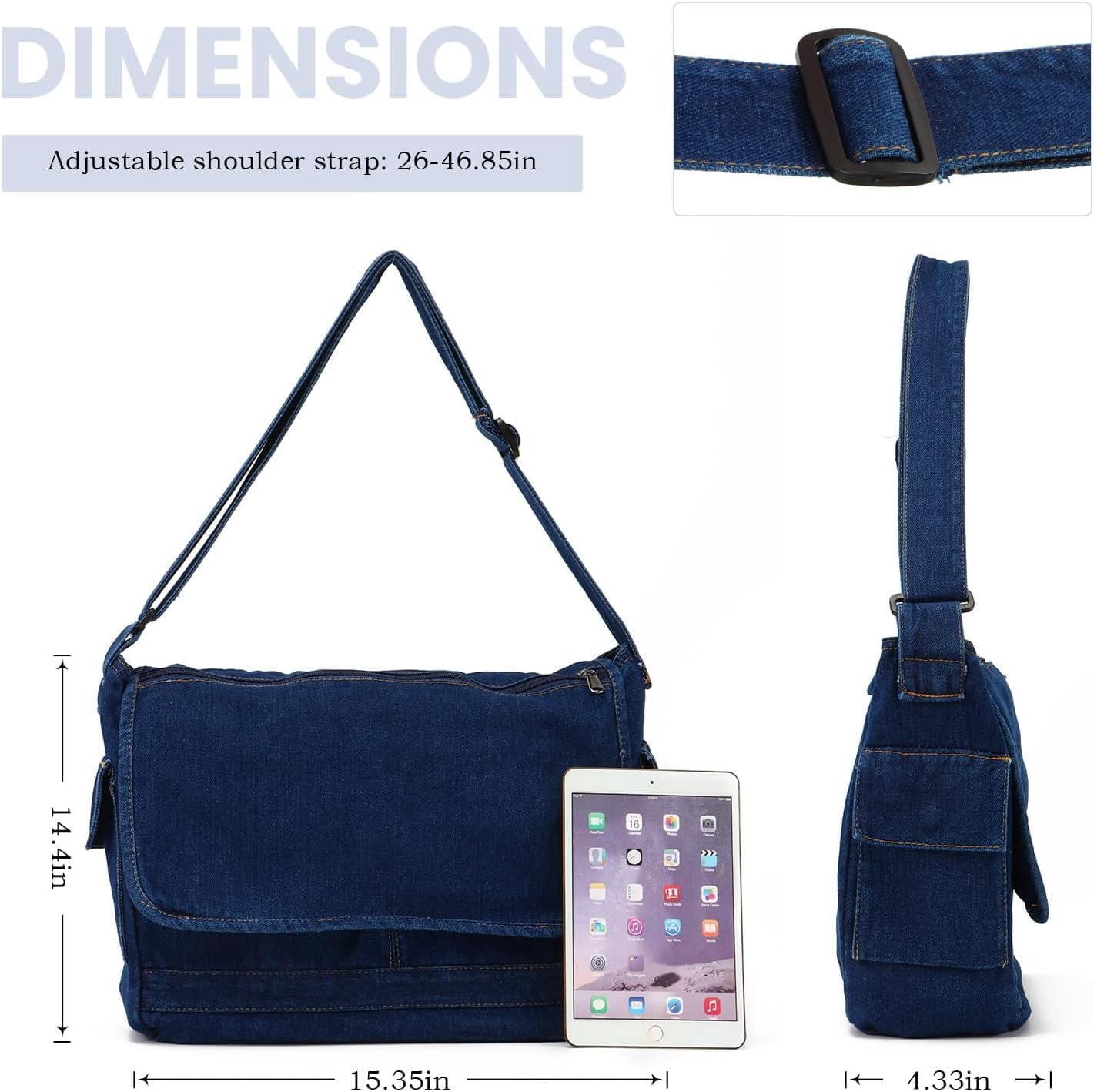 Denim Hobo Purse Bags Casual Canvas Messenger Shoulder Bag Retro Large Crossbody Satchel Bags for Women and Men