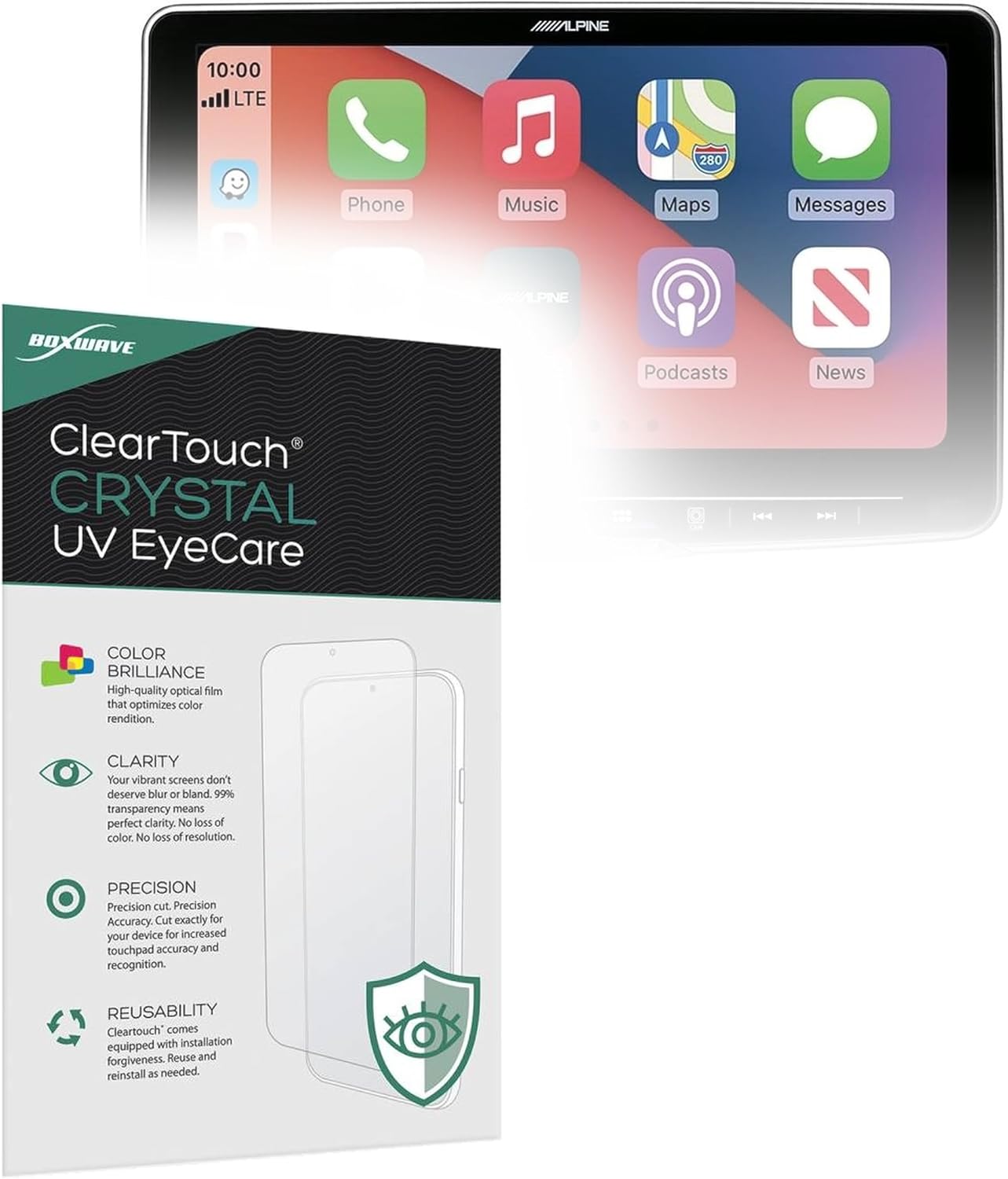 BoxWave Screen Protector Compatible with Alpine ILX-F511 - ClearTouch Crystal Anti-UV EyeCare (2-Pack), Filters Out Harmful Blue Light Reduce Fatigue