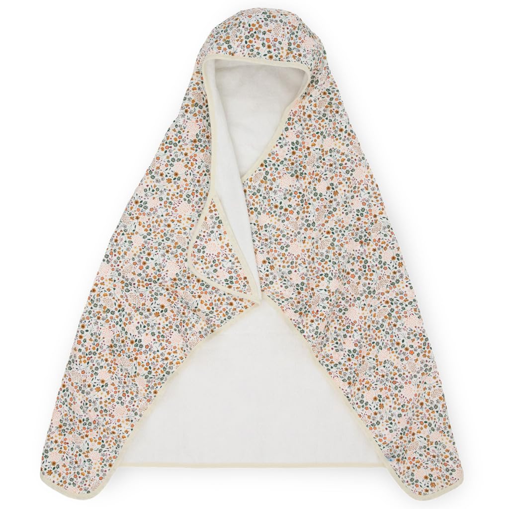 Little Unicorn Hooded Bath Towel | Absorbent Cotton & Terry Blend | Larger Size for Baby & Toddlers, 1-6 Years (Pressed Petals)