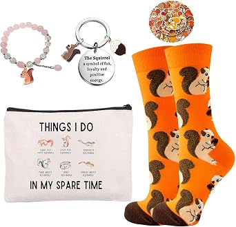 Squirrel Gifts for Women 5pcs Birthday Present Set With Novelty Socks Gift for Squirrel Animal Lover