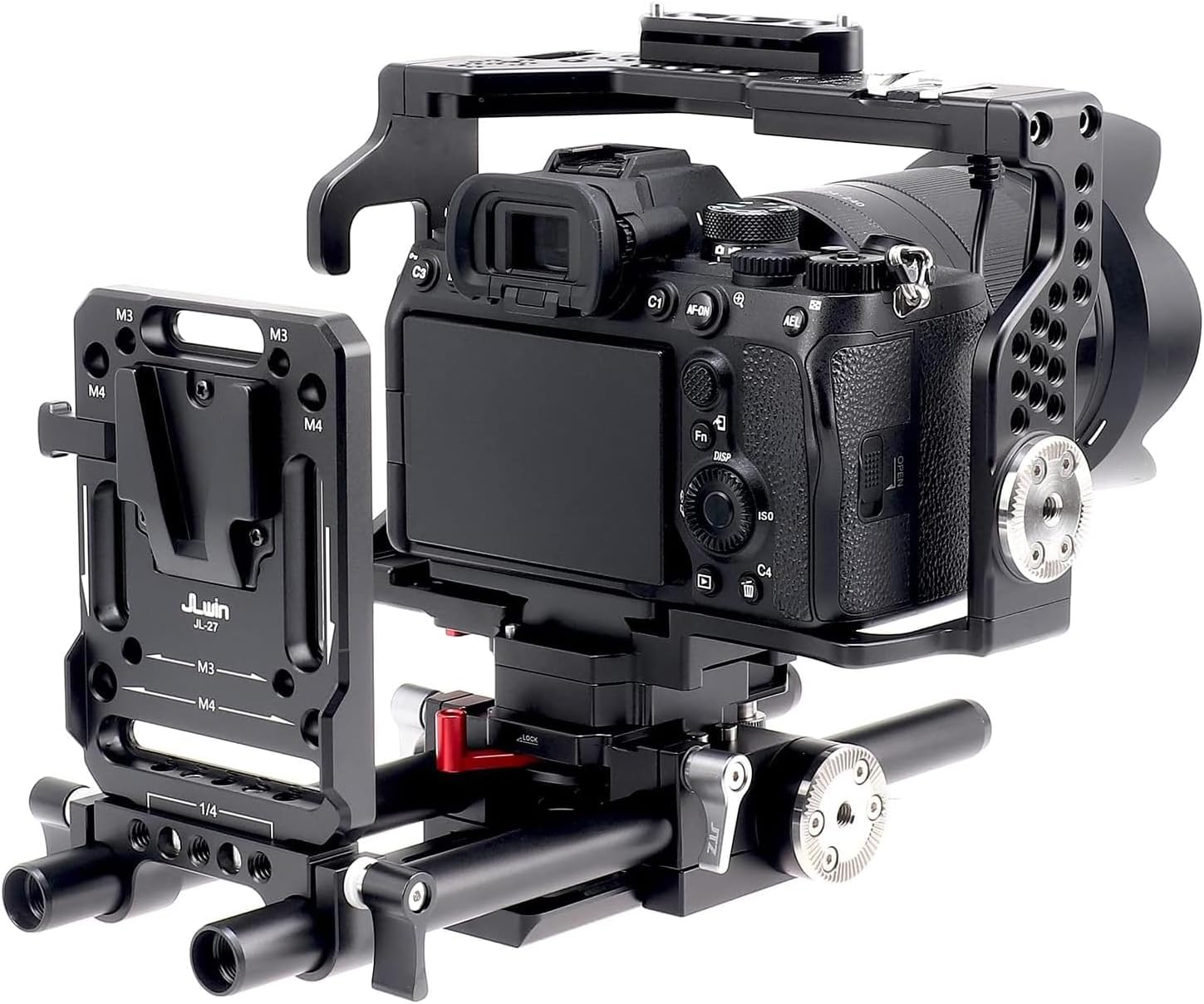 Universal V Mount Battery Plate, V-Lock Battery Mount Plate with 15mm Rod Clamp, Built-in M3&M4 and 1/4" Thread Hole Quick Release Plate