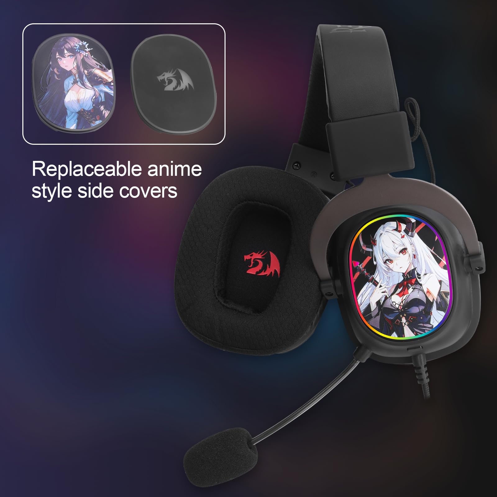 Redragon H510 AK RGB Gaming-Headset mit Kabel - 7.1 Surround Sound 53mm Audio-Treiber Memory Foam-Ohrpolstern austauschbarem Gehäuse Multi-Plattform Kopfhörer USB-betrieben für PC/PS4/NS
