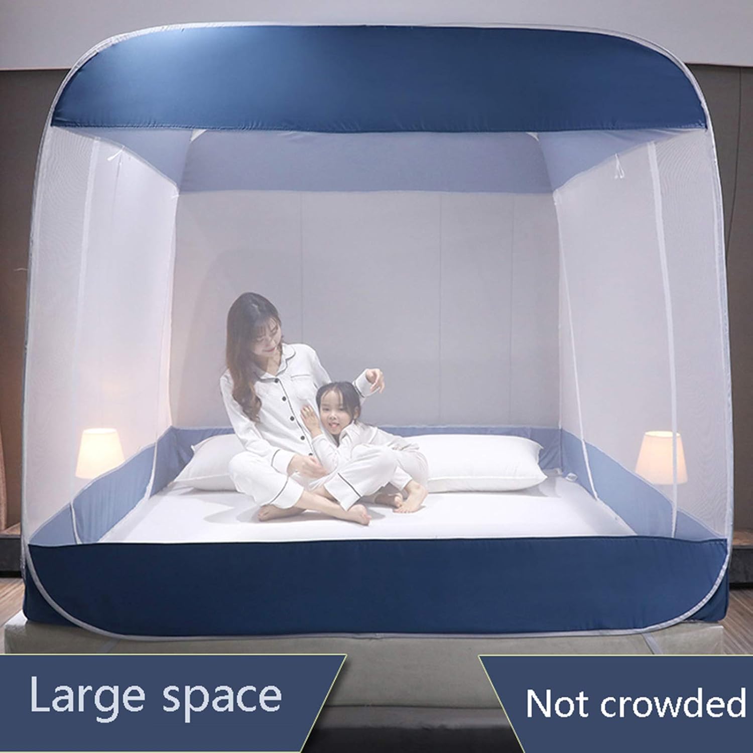 Simple Grid Pattern Mosquito Net Single Bed Mosquito Net 1.2m-2m Room Yurt Mosquito Net Foldable Bed Net Tent -sanmen,Blue-1.8 * 2.0m