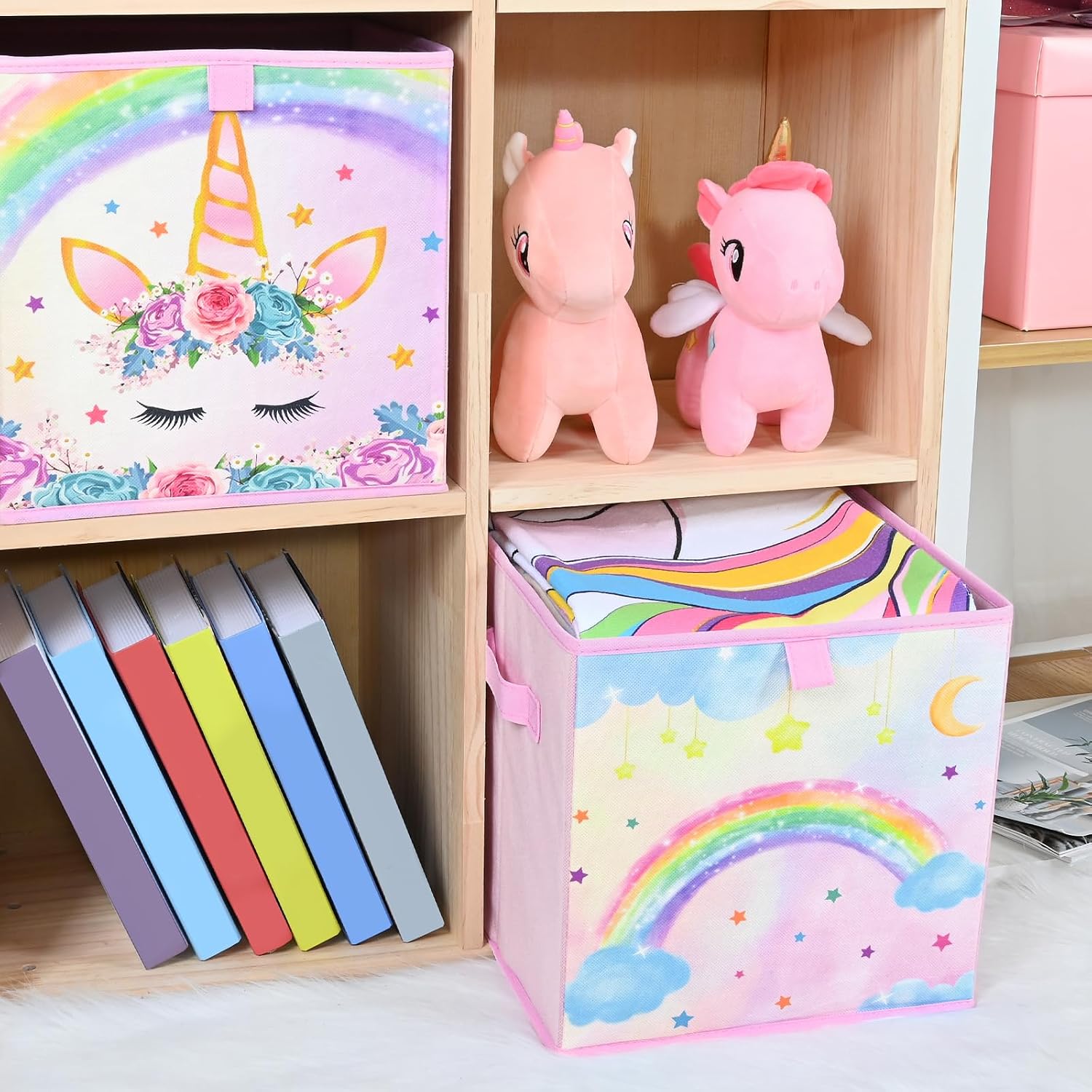 WERNNSAI Cube Storage Bins - 2 Pack Fabric Foldable Storage Cubes Organizer for Kids Decorative Storage Baskets with Handles 11" x 11" Home Closet Nursery Room Bedroom (Unicorn)