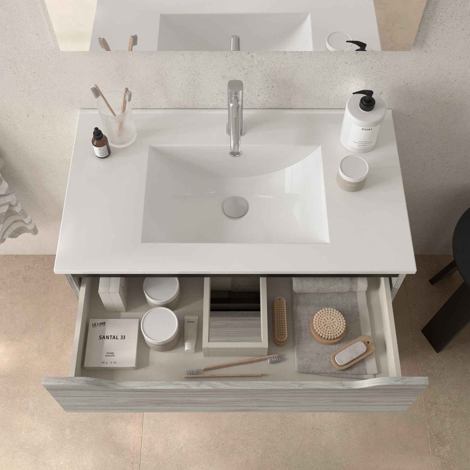 Trio Mueble de Baño con Lavabo 3 Cajones Color Roble Cambrian - Medida: 80 cm 80 cm