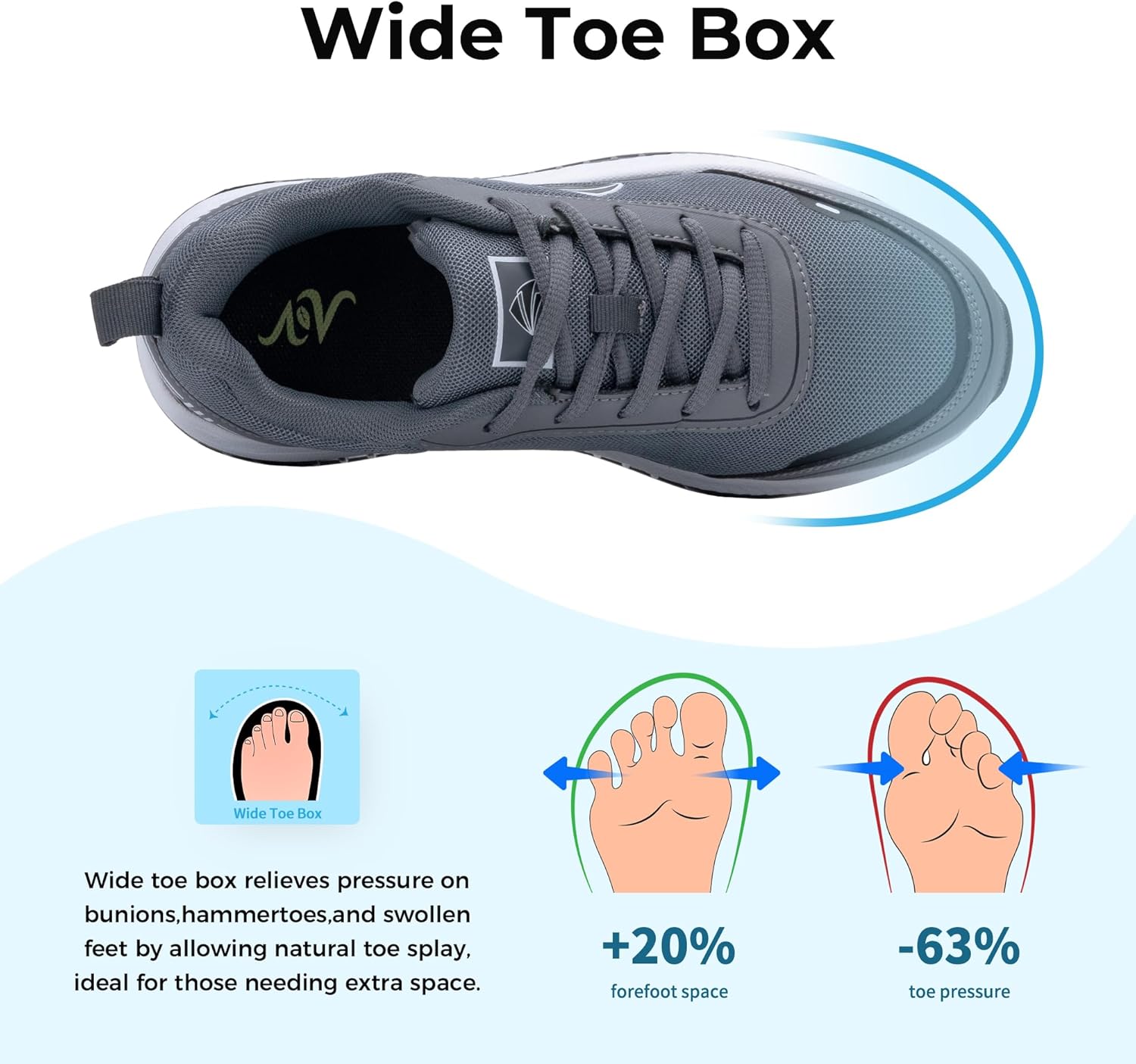 MAFEKE Womens Wide Toe Box Walking Shoes Arch Support Orthotic Sneakers Wide Width Tennis Shoes for Plantar Fasciitis Bunions BlackGrey US 9.5