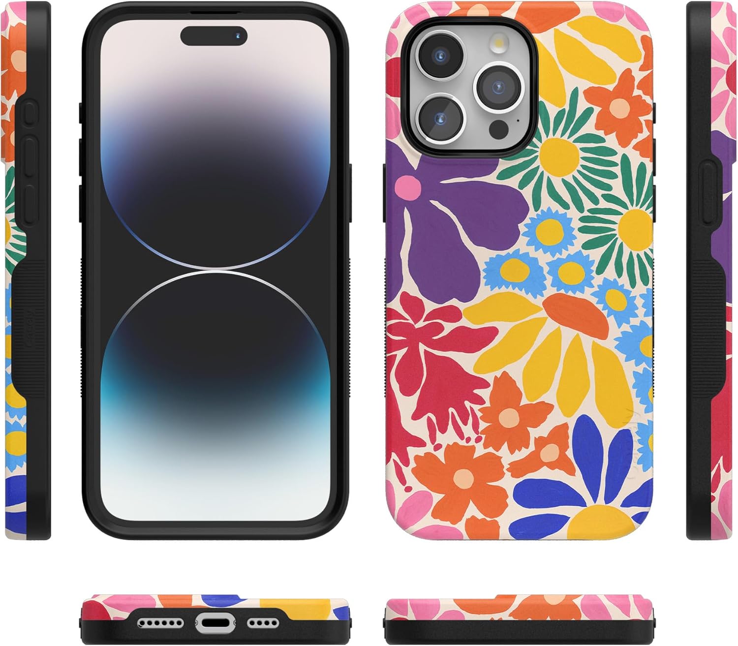 Casely iPhone 15 Pro Case | Flower Patch | Multi-Color Floral | Bold Protective Design | Compatible with MagSafe