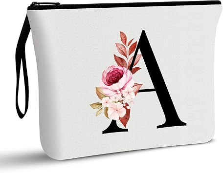 A-Z Personalized Makeup Bag, Birthday Gifts for Women Mom Bridesmaid A
