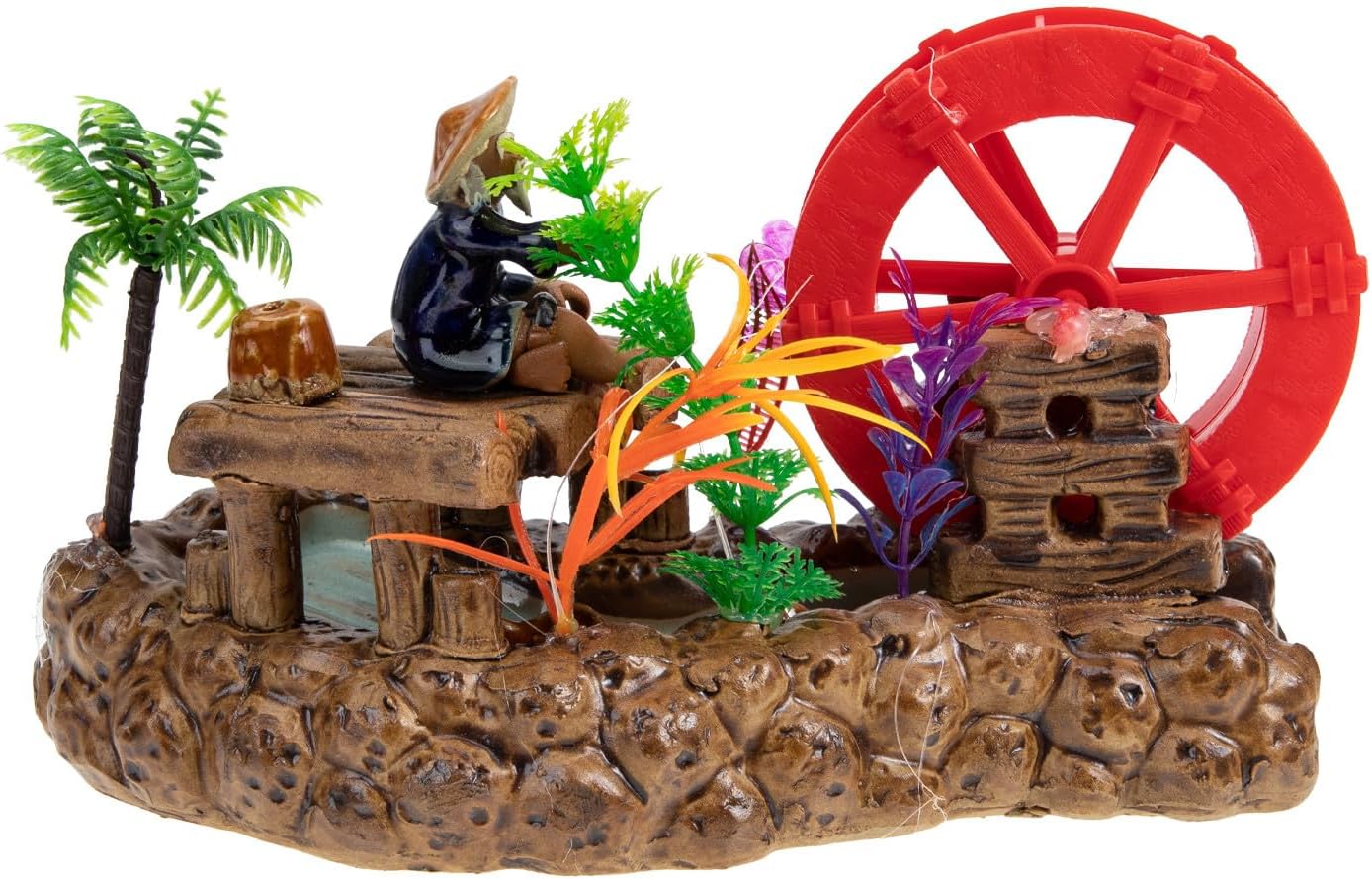 POPETPOP Ceramic Fisherman Figurine and Windmill Garden Sculpture Miniature for Aquarium and Home Decor Absorbent Stone Material Micro Landscape Ornament