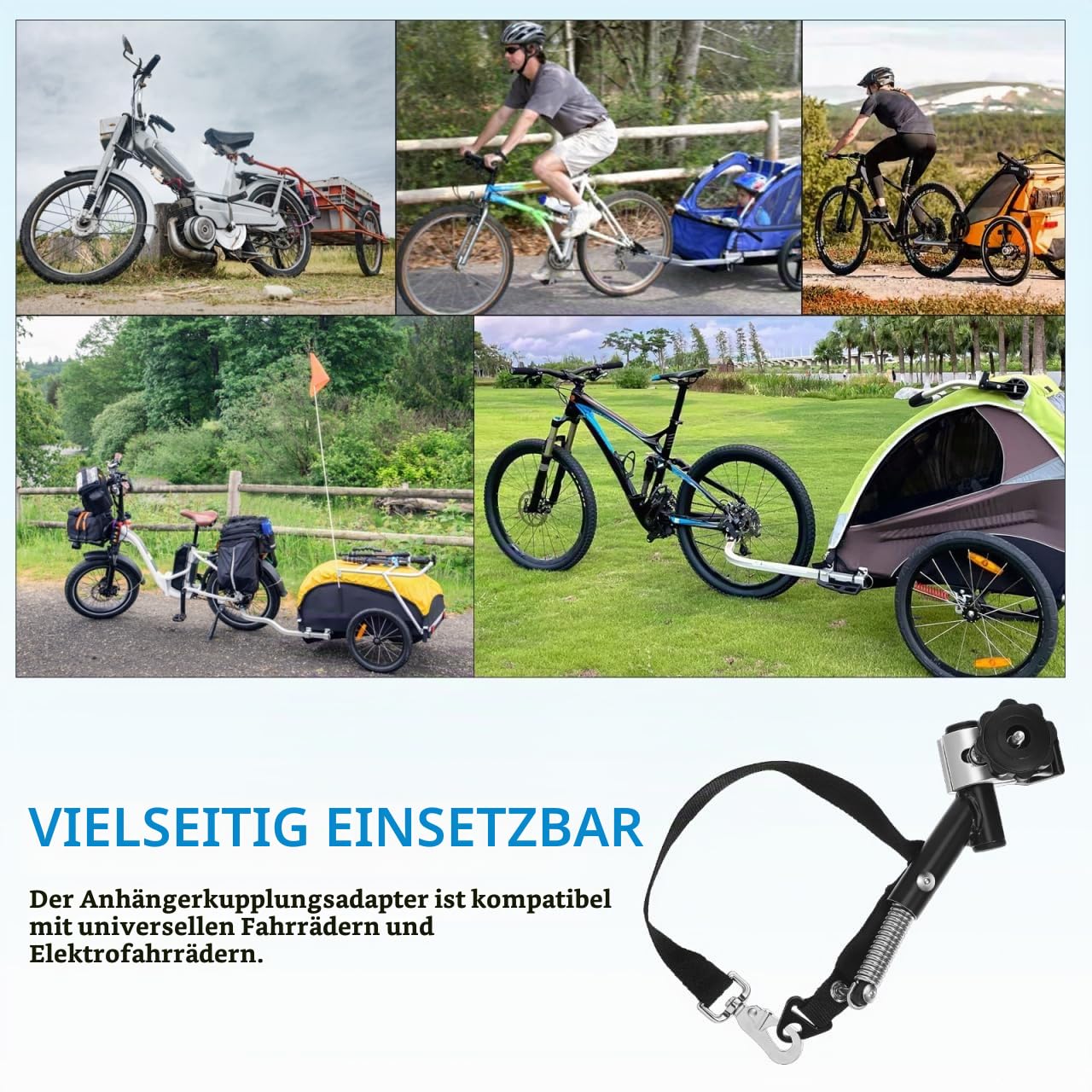 Gadpiparty FahrradanhäNger Kupplung, Universal AnhäNgerkupplung Fahrrad, für 19mm Rundrohr Mit Nylonband und Deichsel FahrradanhäNgerbefestigung für Elektro, und UniversalfahrräDer