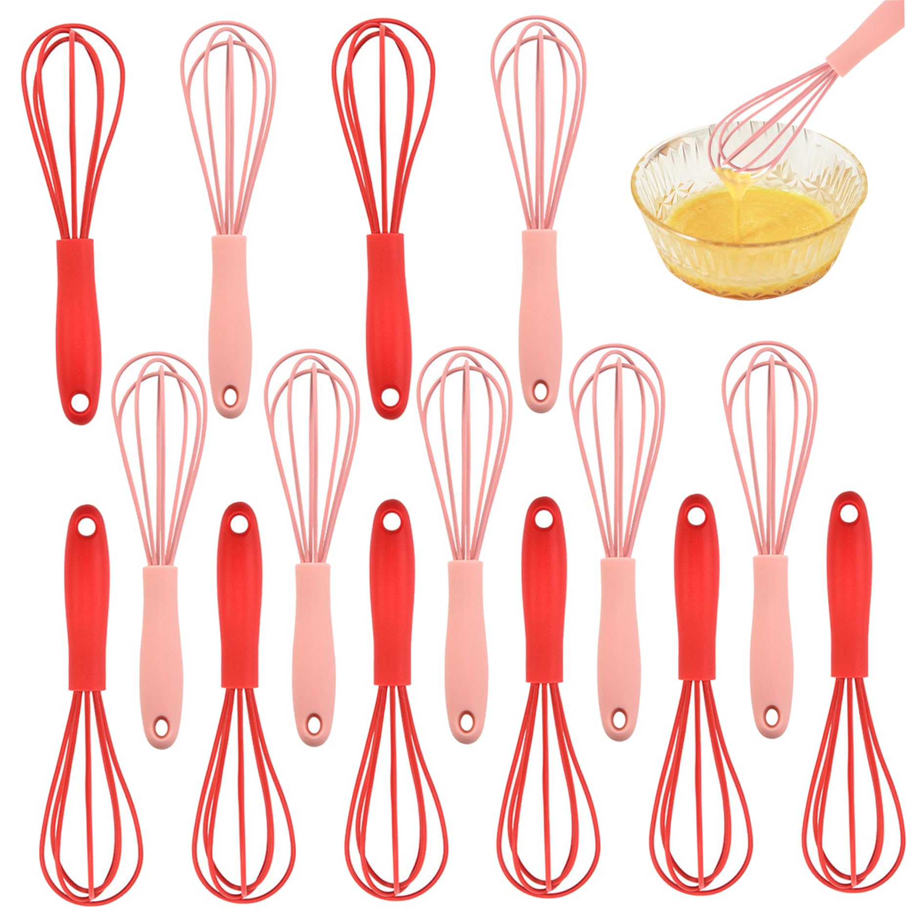 Silicone Whisk for Cooking 16Pcs Small Hand Whisk for Non-Stick Cookware 6.6 Inch Egg Whisk Beater Wire Whisks For Cooking Hand Whisk Small Whisk for Baking, Beating, Frothing & Stirring