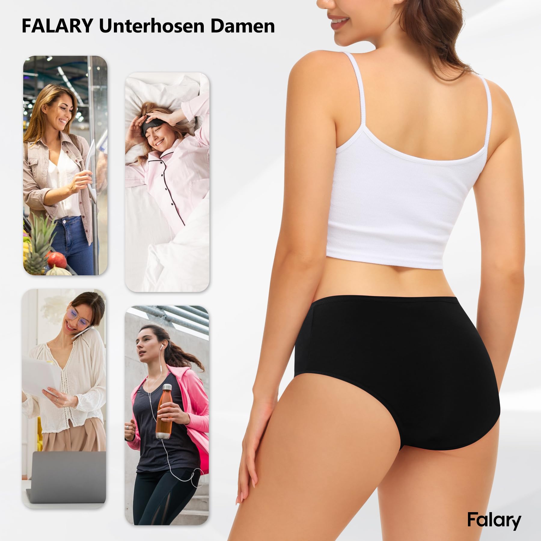 FALARY Mutande Donna 6 Pezzi, realizzate in Cotone Traspirante, a Vita Media e Stile Hipster. Intimo Comodo e Morbido per Donne.