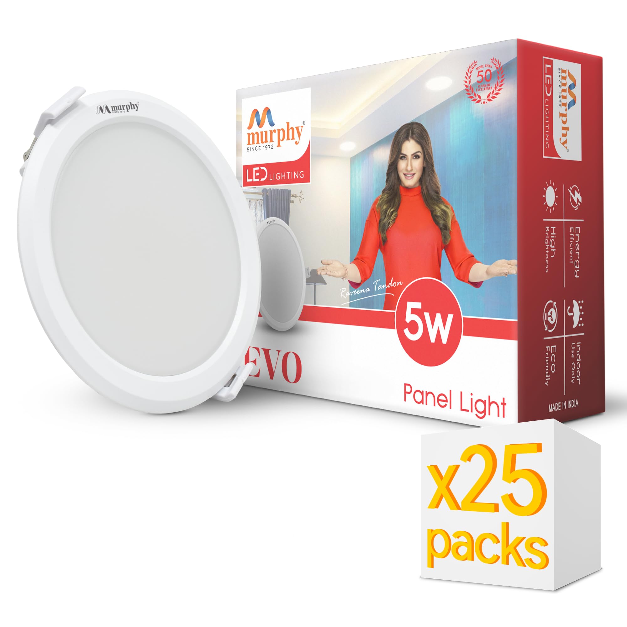 Murphy EVO 5W LED Recess Panel Light | 85mm Outer Diameter, 70mm Cutout | 4500K Natural White | Shockproof PC Body | Energy Efficient | BIS Approved | 2-Year Warranty | Pack of 25-image-25