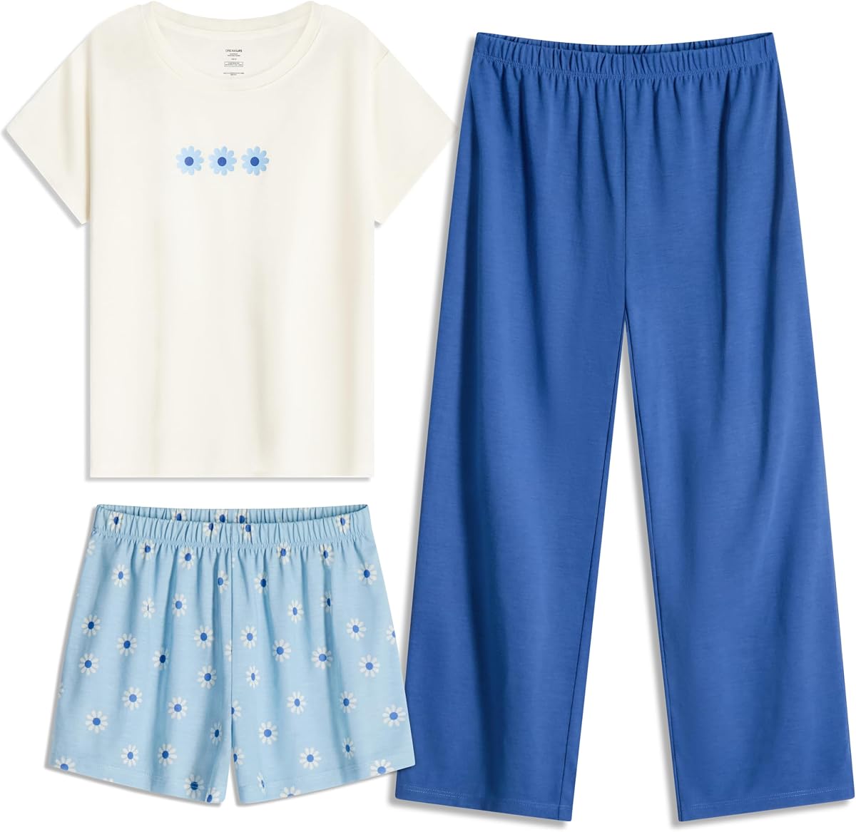 US Angels Girls Pajamas Set - 3-Piece PJs Set, Tee, Pants & Shorts, Soft Girls’ Sleepwear, Teen Kids Pajamas, Sizes 5-16