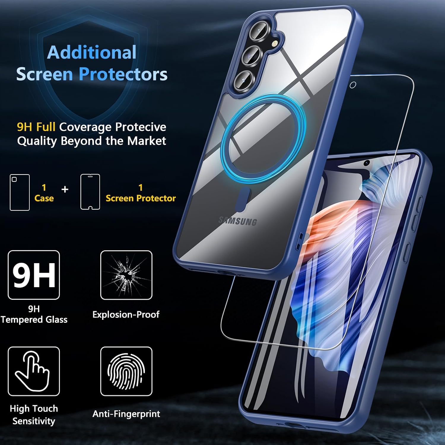 Magnetic for Samsung Galaxy A35 5G Case with Tempered Glass Screen Protector, Compatible with MagSafe, Shockproof Protective Clear Back Phone Case Cover for Samsung A35 5G (Blue) image 4