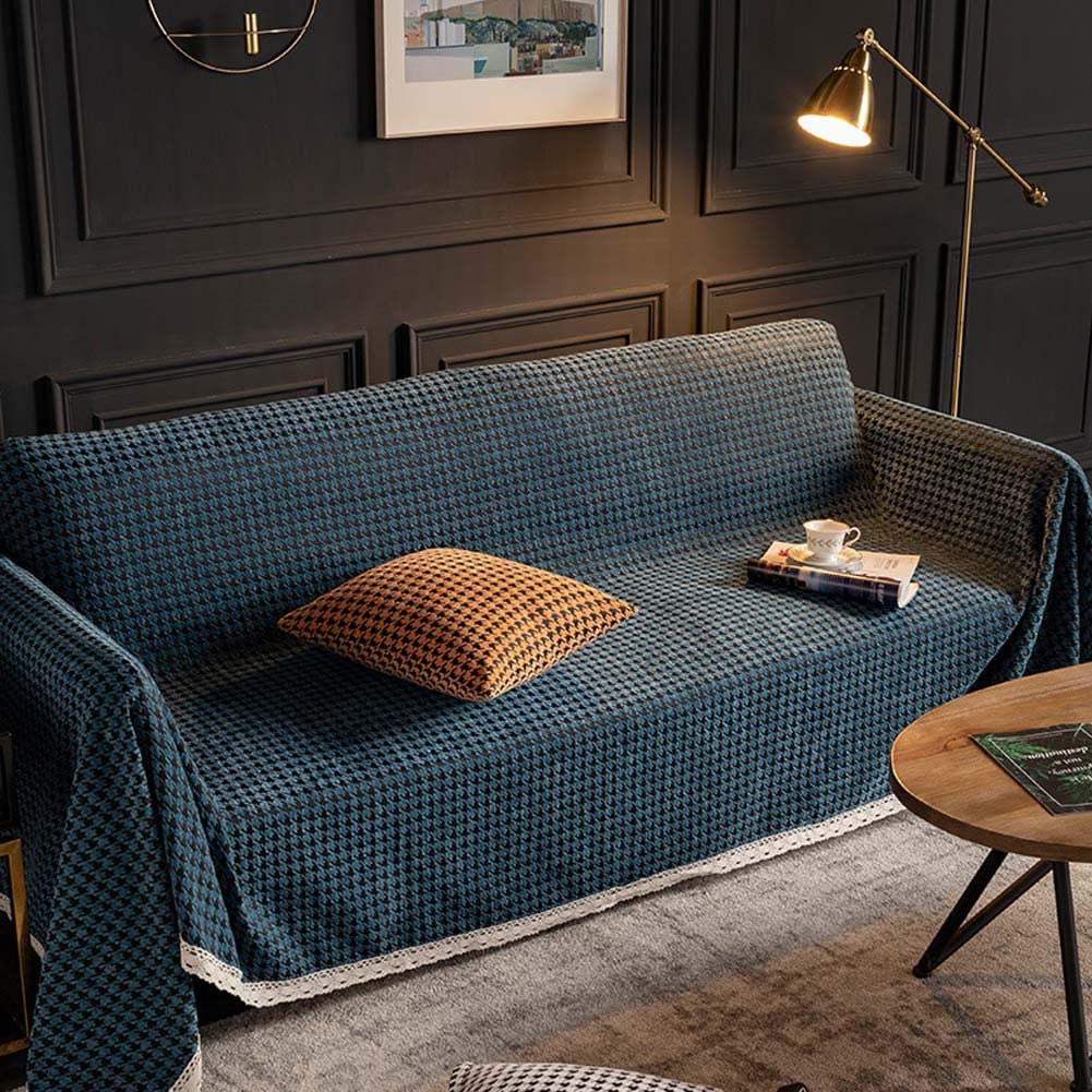 Houndstooth Print Sofa Cover Towel Soft Chenille Couch Cover Blanket Carpet,2 3 4 Seater Sofa Couch Decorative Furniture Slipcover,Reversible Sofa Blanket