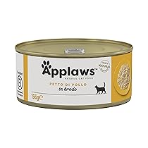 Applaws 100% cibo per gatti bagnato naturale, petto di pollo in brodo (24 x 156g lattine)