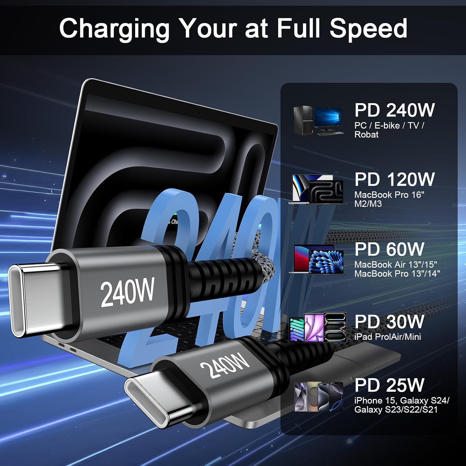 240W USB-C Charger Carplay Cable Fast Charging Cord for Samsung Galaxy S26 Ultra S25 S24 S23 Z Flip 7 6 5 Z Fold 7 6,10FT Extra Long USBC to USBC Cable Android Phone Car Cable for Google Pxiel 10a 9 8 image 2
