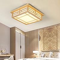 Vista 7 de Lámpara de techo LED japonesa de madera, lámpara de techo cuadrada cerca del techo para dormitorio, cocina, pasillo, lavadero, baño, 14 pulgadas