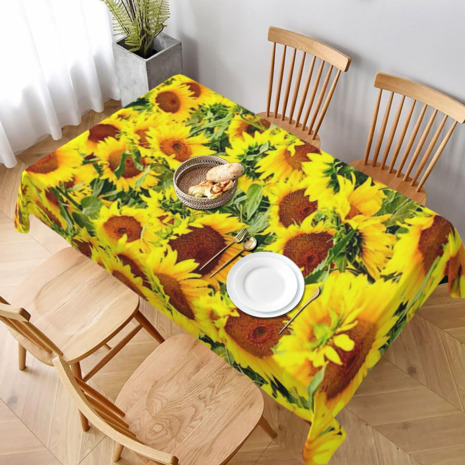 BNVSADC Sunflowers Printed Rectangle Tablecloth 228x152 CM, Water Resistant Polyester Table Cloth Decorative Fabric Table Covers for Kitchen Dining Table Parties Camping