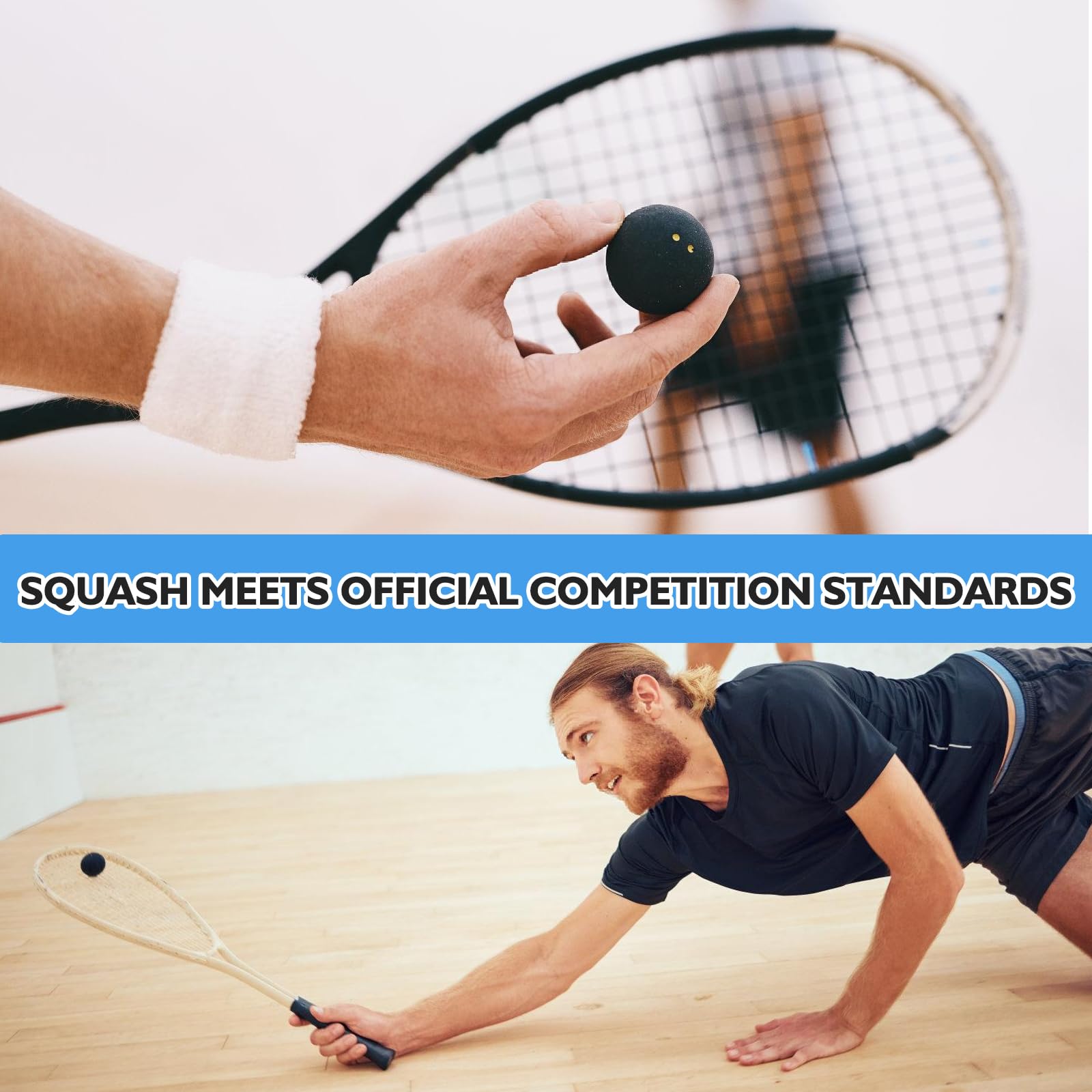 4 bolas de squash: pelota de squash de alto rebote, competición oficial, pelota de squash profesional para principiantes, competencia y entrenamiento (puntos amarillos dobles, puntos amarillos
