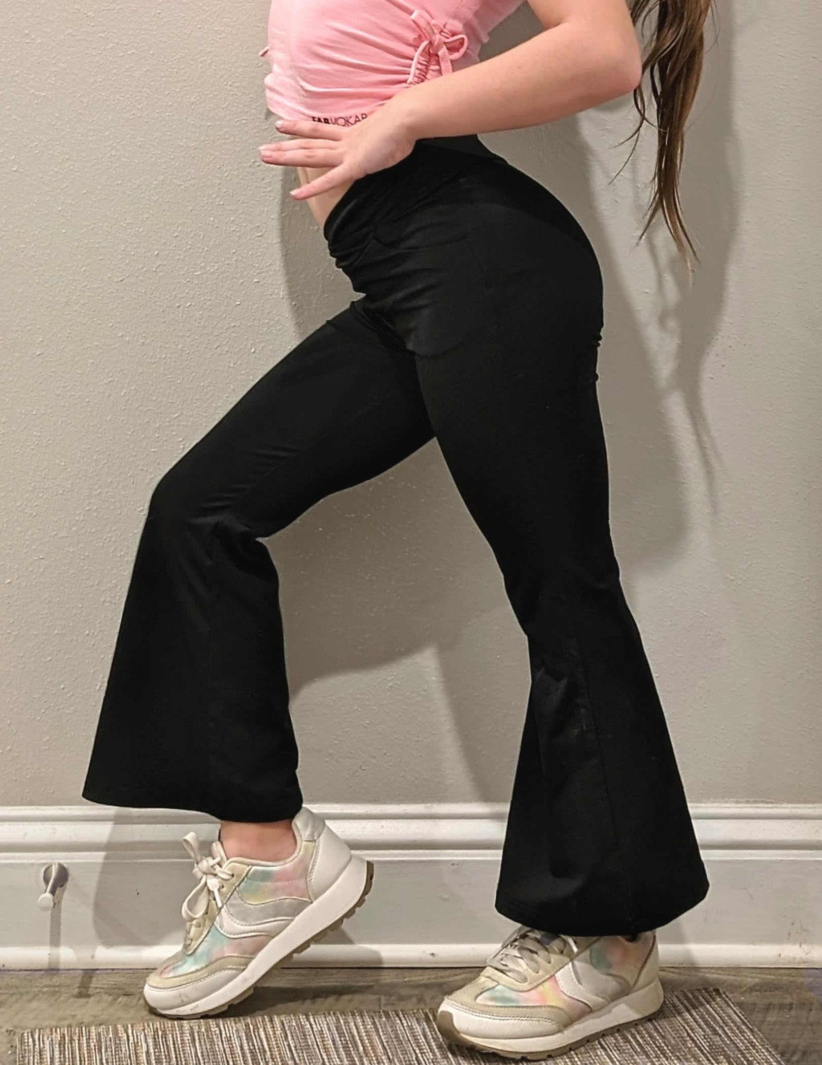 Arshiner Leggings pour Filles croisés Taille Haute Pantalon évasé Danse Yoga Pantalon Bootcut Solide à Carreaux Sport Loisirs Cloche Bas Pantalon Jambe Enfants 5-14 Ans