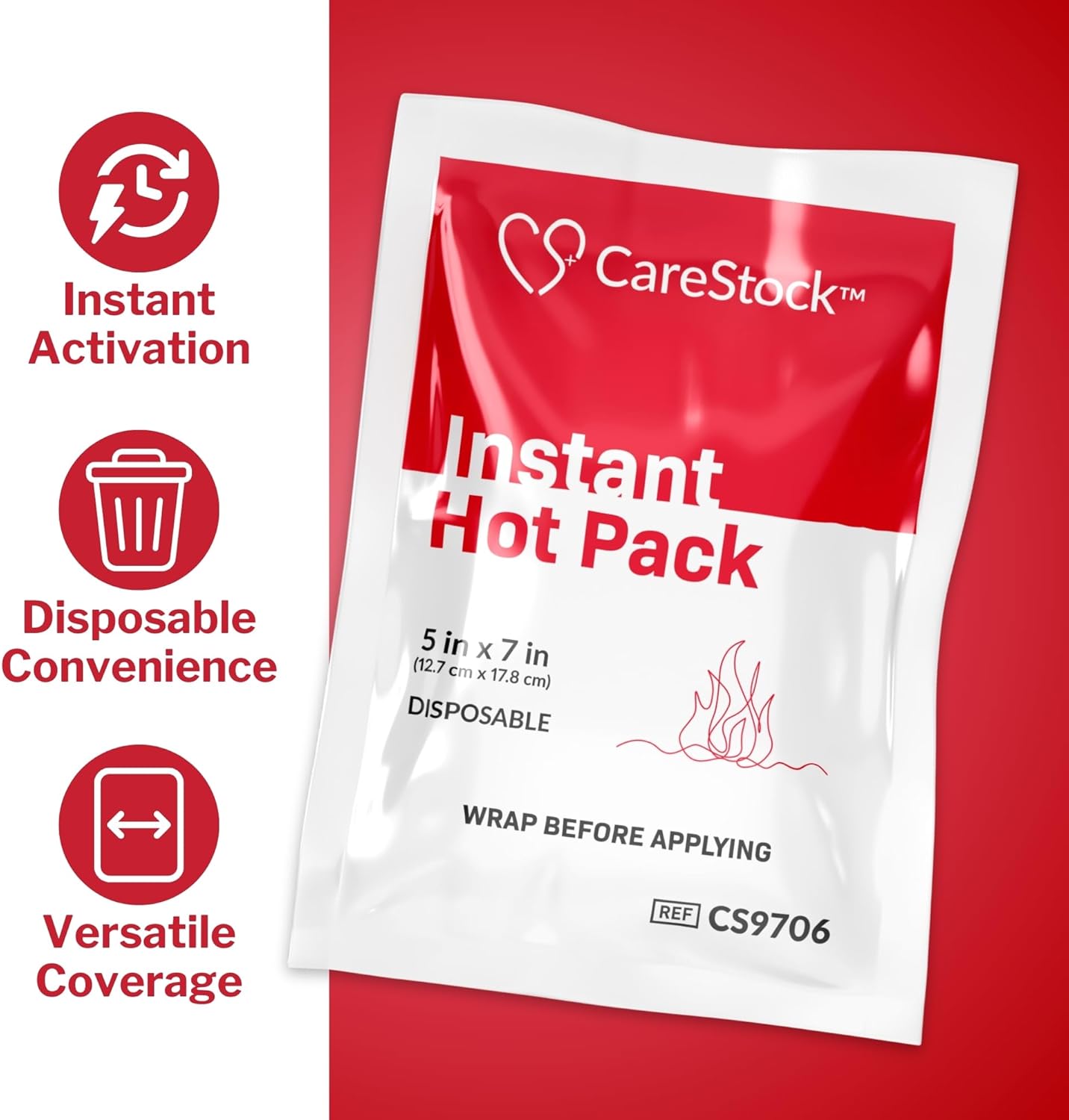 CareStock Hot Compress Instant Hot Pack [24 Pack] Disposable, Heat Packs for Pain Relief, Muscle Soreness, and Back Ache, Heating Pad for Cramps, 5 in x 7 in